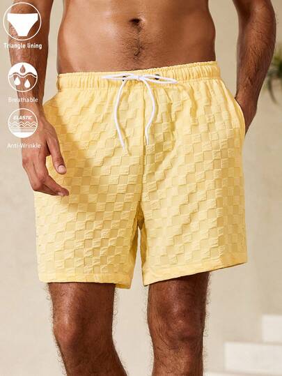 Manfinity Swimmode شورتات شاطئ كاجوال بنقشة لون سادة للرجال