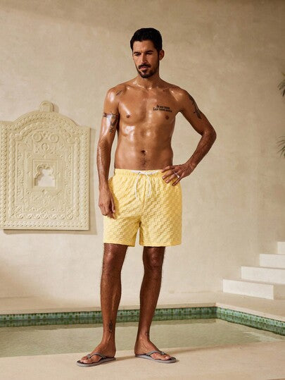 Manfinity Swimmode شورتات شاطئ كاجوال بنقشة لون سادة للرجال