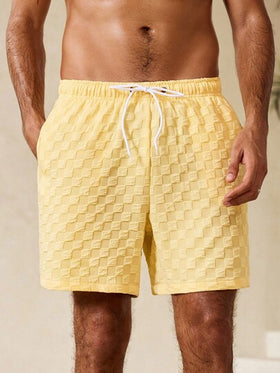 Manfinity Swimmode شورتات شاطئ كاجوال بنقشة لون سادة للرجال