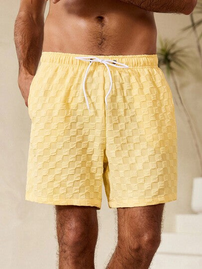 Manfinity Swimmode شورتات شاطئ كاجوال بنقشة لون سادة للرجال