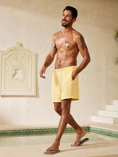 Manfinity Swimmode شورتات شاطئ كاجوال بنقشة لون سادة للرجال