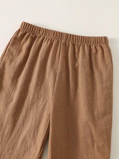SHEIN مجموعة بنطلون وقميص كاجوال طويل الأكمام أبيض بسيط مناسب للأطفال الرضع البنات والأولاد، مناسب لحفلات عيد الميلاد والحفلات المسائية والأعراس وحفلات استقبال المواليد والمعمودية وأعياد الميلاد الأولى