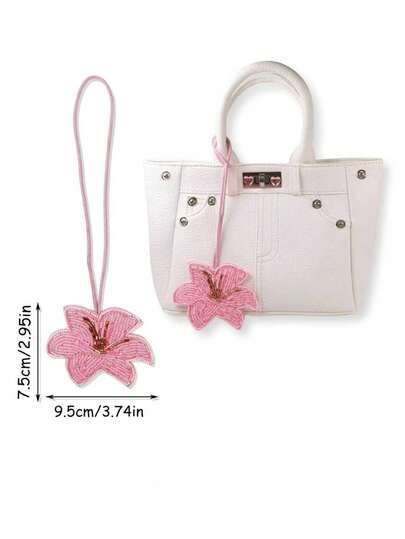 1 قطعة تميمة حقيبة مزينة باللؤلؤ والراين بنمط القنديل والكرز المطرز بنجوم، مناسبة للإطلالات اليومية وهدايا الحفلات، إكسسوار حقيبة