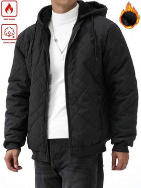 Manfinity Homme معطف شتوي كاجوال للرجال بسحاب أمامي وسحاب للخصر، بغطاء رأس، أبيض اللون، مبطن