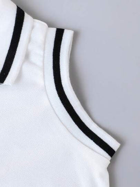 SHEIN Playful Pals مجموعة ملابس علوية بولو أكمام واسفل قصير منسوج للأطفال الرضع والصغار 2 قطعة، مع تطريز حرفي وتصميم مخطط، مناسب للاستخدام البيتي الصيفي والرياضة الخارجية واليومي، حجم 3 شهور حتى 3 سنوات