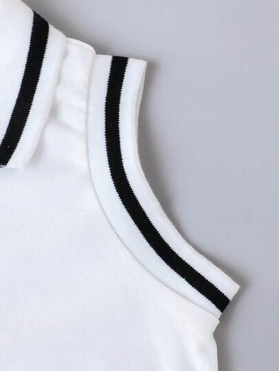 SHEIN Playful Pals مجموعة ملابس علوية بولو أكمام واسفل قصير منسوج للأطفال الرضع والصغار 2 قطعة، مع تطريز حرفي وتصميم مخطط، مناسب للاستخدام البيتي الصيفي والرياضة الخارجية واليومي، حجم 3 شهور حتى 3 سنوات