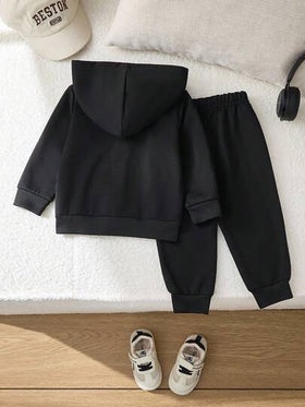 SHEIN مجموعة بنطلون وبلوزة مقنعة للأطفال الصغار، موديل جديد للخريف/الشتاء، بلوزة مقنعة بأكمام طويلة وسحاب ملون وبنطلون مخطط، ملابس كاجوال مريحة للاستخدام اليومي، مناسبة للتنسيق العائلي