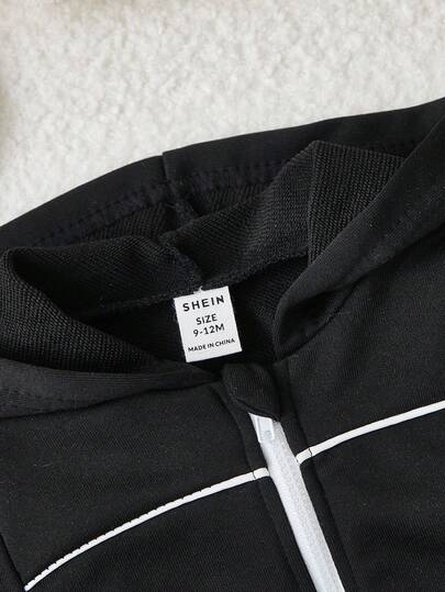 SHEIN مجموعة بنطلون وبلوزة مقنعة للأطفال الصغار، موديل جديد للخريف/الشتاء، بلوزة مقنعة بأكمام طويلة وسحاب ملون وبنطلون مخطط، ملابس كاجوال مريحة للاستخدام اليومي، مناسبة للتنسيق العائلي