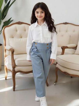 SHEIN سراويل بفيونكة أمامية للفتيات المراهقات بخصر مثني، أسلوب كاجوال حلو، تصميم بفيونكة بخصر عالي، واسعة، قماش مريح