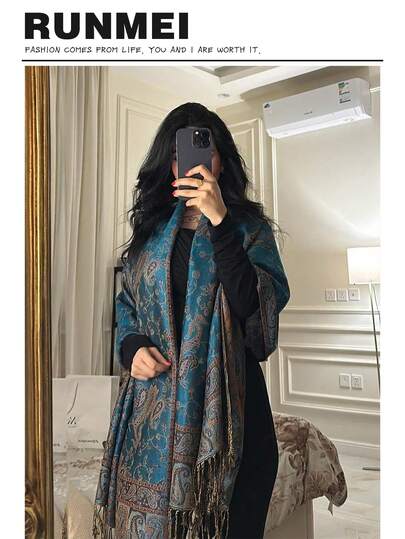 وشاح نسائي أنيق دافئ مطبوع بنمط الكاجو، حجاب وشال كلاسيكي بطبعة البيزلي للعباءة والفستان