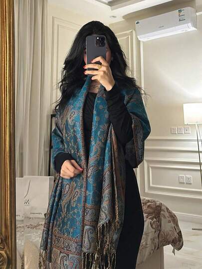 وشاح نسائي أنيق دافئ مطبوع بنمط الكاجو، حجاب وشال كلاسيكي بطبعة البيزلي للعباءة والفستان