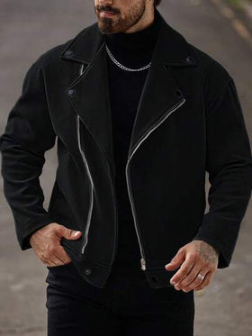 Manfinity Homme معطف رجالي أكمام طويلة بسحاب أمامي، تصميم بسيط، للارتداء اليومي العادي