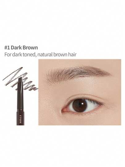ETUDE قلم حواجب 2 قطعة 0.25 جرام/0.01 أونصة #1 بني داكن، لون دائم، مكياج حواجب طبيعي ناعم للاستخدام اليومي، مستحضرات تجميل كورية، طقم هدايا