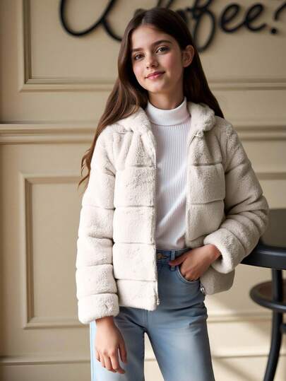 SHEIN جاكيت كاجوال عاملية مميزة متناسقة بقلنسوة للفتيات المراهقات، مناسبة للارتداء اليومي