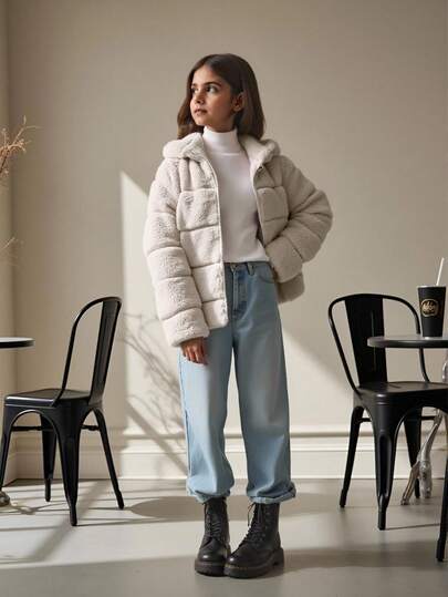 SHEIN جاكيت كاجوال عاملية مميزة متناسقة بقلنسوة للفتيات المراهقات، مناسبة للارتداء اليومي