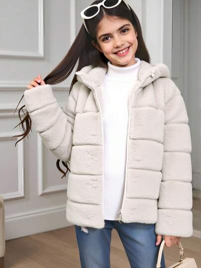 SHEIN جاكيت كاجوال عاملية مميزة متناسقة بقلنسوة للفتيات المراهقات، مناسبة للارتداء اليومي