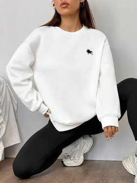 SHEIN EZwear مجموعة من 2 قطعة: بلوزة رياضية فضفاضة بياقة طاقم وبنطلون ضيق