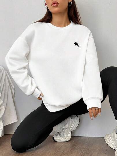 SHEIN EZwear مجموعة من 2 قطعة: بلوزة رياضية فضفاضة بياقة طاقم وبنطلون ضيق