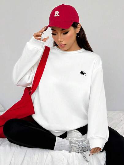 SHEIN EZwear مجموعة من 2 قطعة: بلوزة رياضية فضفاضة بياقة طاقم وبنطلون ضيق