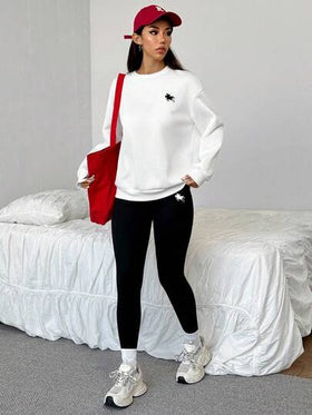 SHEIN EZwear مجموعة من 2 قطعة: بلوزة رياضية فضفاضة بياقة طاقم وبنطلون ضيق