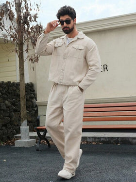 DAZY بدلة جينز رجالية كاجوال بلون أحادي مغسول، خريفية رمضان