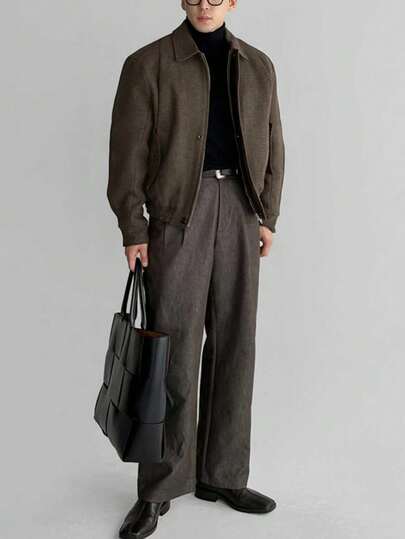 معطف قصير من خليط الصوف ذو ياقة منقلبة عالي الجودة والوزن الثقيل، جاكيت رياضية كاجوال أمريكية عصرية خفيفة الوزن، مناسبة للربيع والخريف والشتاء