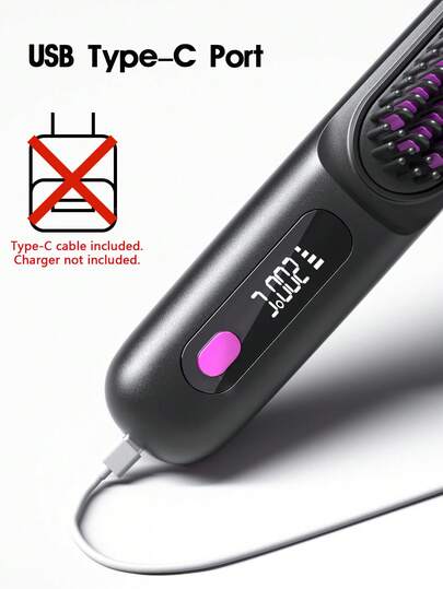 GENAI فرشاة تنعيم الشعر اللاسلكية المحمولة، مكواة شعر سيراميكية سالبة الأيونات، خفيفة الوزن وصغيرة الحجم، تصميم لاسلكي، تصل مدة الاستخدام إلى 20 دقيقة بعد الشحن الكامل