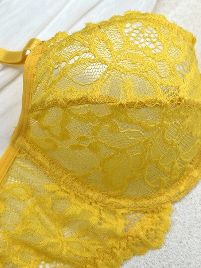 SHEIN طقم ملابس داخلية رومانسي أنيق من الدانتيل الأزهار الفرنسي، ملابس داخلية نسائية مثيرة