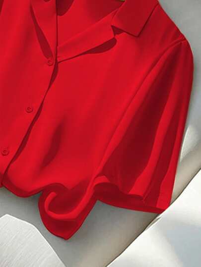 Franclia بلوزة نسائية كاجوال بأكمام قصيرة وياقة مفتوحة بلون أحادي للملابس الصيفية للجامعة