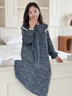 Dazy Kids فستان كاجوال طويل الأكمام بياقة مستديرة وذيل مكشكش بطبعة زهرية، ملابس منزلية مريحة وناعمة للفتيات المراهقات رمضان
