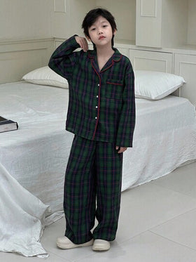 DAZY بيجامة مكونة من ملابس علوية طويلة الأكمام ذات ياقة مربعة وبنطال للأولاد المراهقين، مناسبة للخريف والشتاء