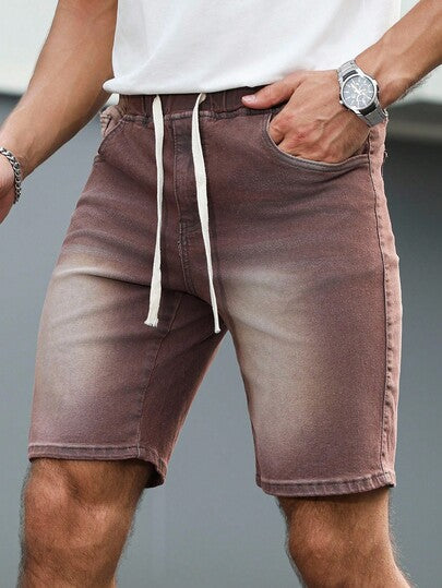 Manfinity Homme شورتات جينز كاجوال للرجال بخصر مطاطي وجيوب