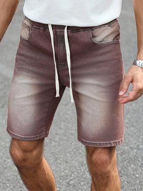Manfinity Homme شورتات جينز كاجوال للرجال بخصر مطاطي وجيوب