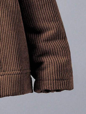 SHEIN Vacaura جاكيت فليس كاجوال ذات ياقة من الكوردروي مناسبة للأولاد المراهقين للخروجات المدرسية في فصلي الخريف والشتاء