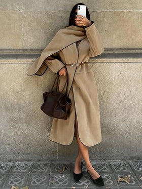Aloruh معطف شتوي للنساء من اللون البيج، جاكيت خاكي، معطف خريفي للخروج اليومي ذو ياقة كبيرة وجيبين مزدوجين، لون بيج، أكمام طويلة