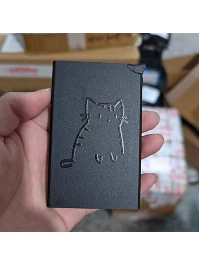 محفظة ألومنيوم نحيفة مقاومة للتجسس RFID للرجال والنساء - باللون الأسود مع تصميم طباعة قطة جذابة ، محمل بحامل بطاقات قابل للطي ، حماية مضادة للسرقة ، مناسبة للأعمال وبطاقات الائتمان ، محفظة نسائية صغيرة ، محفظة بطاقات