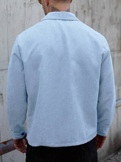 Manfinity CasualCool جاكيت كاجوال طويلة الأكمام متعددة الاستخدامات للرجال، جاكيت جاكيت من الكوردروي بلون أزرق فاتح للخريف