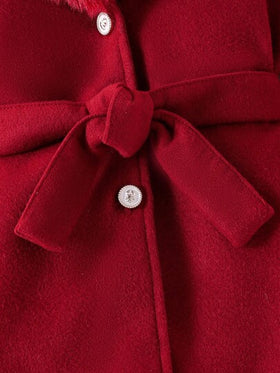 SHEIN Elladie kids معطف فتيات صغيرات مع طوق من الفرو الاصطناعي، أنيق وجميل، مناسب لفتيات صغيرات في فصل الشتاء والخريف