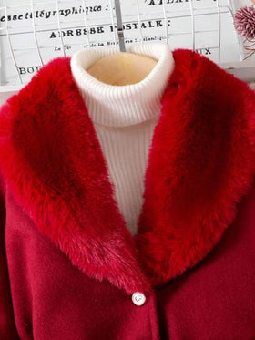 SHEIN Elladie kids معطف فتيات صغيرات مع طوق من الفرو الاصطناعي، أنيق وجميل، مناسب لفتيات صغيرات في فصل الشتاء والخريف