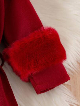 SHEIN Elladie kids معطف فتيات صغيرات مع طوق من الفرو الاصطناعي، أنيق وجميل، مناسب لفتيات صغيرات في فصل الشتاء والخريف