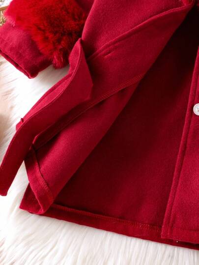 SHEIN Elladie kids معطف فتيات صغيرات مع طوق من الفرو الاصطناعي، أنيق وجميل، مناسب لفتيات صغيرات في فصل الشتاء والخريف