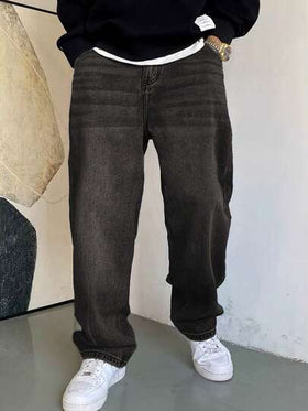 1 قطعة بنطال جينز رجالي مريح وفضفاض بقصة واسعة وبقصة فوّار بتصميم عتيق