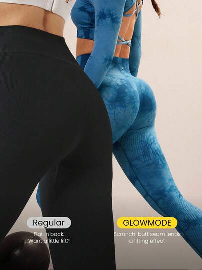 GLOWMODE سروال رياضي بخصر عالي بدون غرز، مثقب، تأثير متوسط للتمارين الرياضية، مقاس 24 بوصة