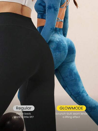 GLOWMODE سروال رياضي بخصر عالي بدون غرز، مثقب، تأثير متوسط للتمارين الرياضية، مقاس 24 بوصة