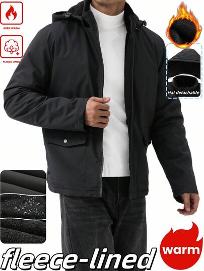 Manfinity Homme معطف مبطن مبطن متعدد الجيوب مزود بسحاب للرجال