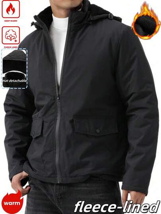 Manfinity Homme معطف مبطن مبطن متعدد الجيوب مزود بسحاب للرجال