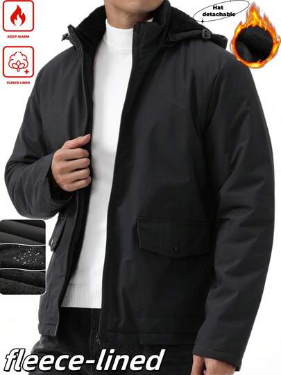 Manfinity Homme معطف مبطن مبطن متعدد الجيوب مزود بسحاب للرجال