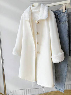 SHEIN معطف كارديجان طويل فضفاض أمامي بأزرار معدنية وياقة منقلبة، قطعة مريحة للارتداء في المنزل والخارج والمدرسة والحفلات، ملابس شتوية وخريفية للفتيات والنساء الصغيرات