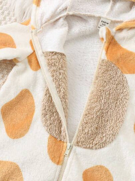 SHEIN جمبسوت رضيع ولد/بنت صغير بغطاء رأس على شكل زرافة بأكمام طويلة، جمبسوت قطعة واحدة دافئة وجميلة على شكل حيوان، ملابس يومية مريحة وشاملة، مناسبة للاستخدام الداخلي والخارجي والتزلج والرياضة واللعب والحفلات وعيد الهالوين والتنكر
