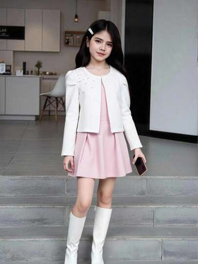 SHEIN جاكيت محبوكة معقدة النسيج، بأكمام منتفخة، ومزينة ب- 3D على الكتفين، كارديجان قصير أنيق